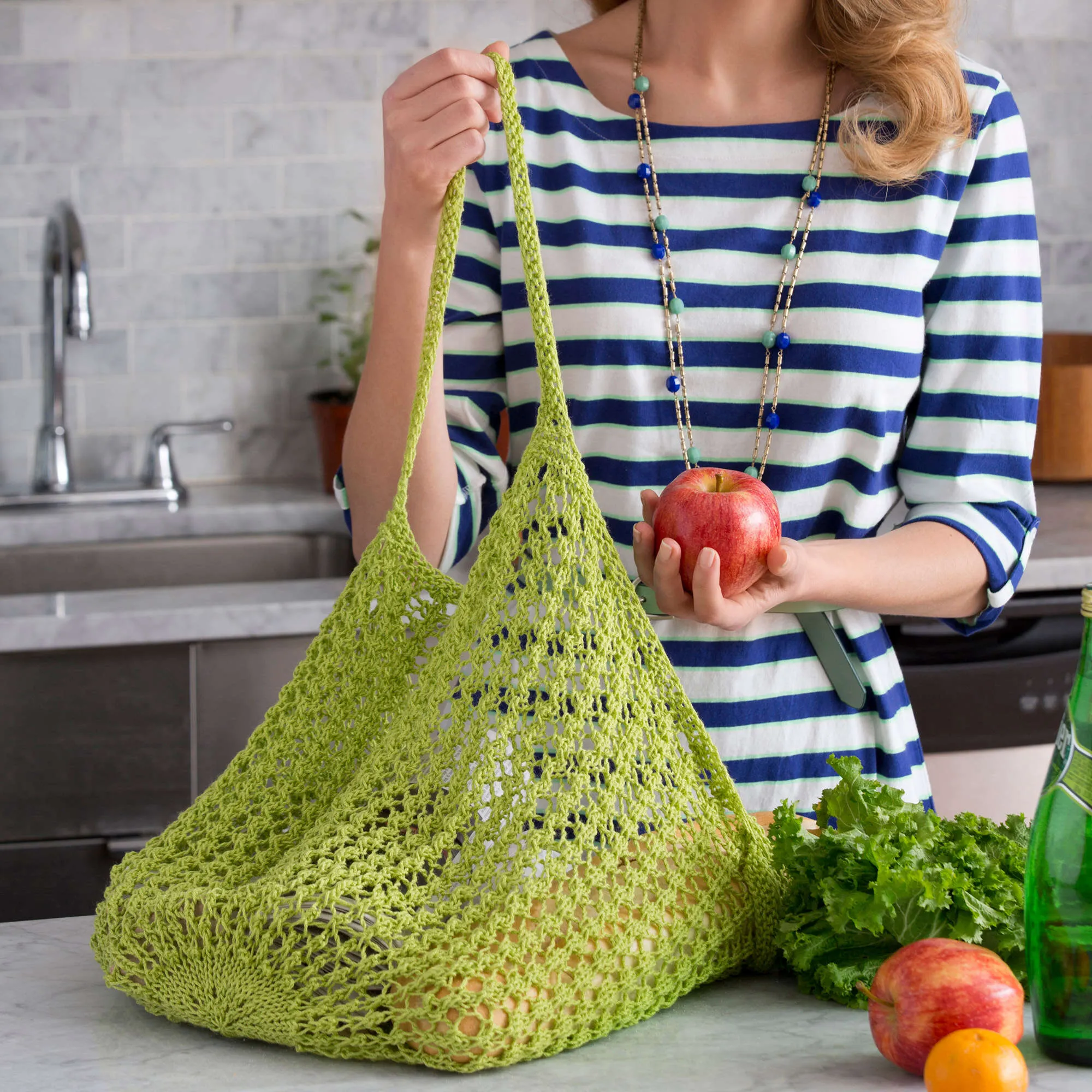 Red Heart Lacy Knit Market Bag
