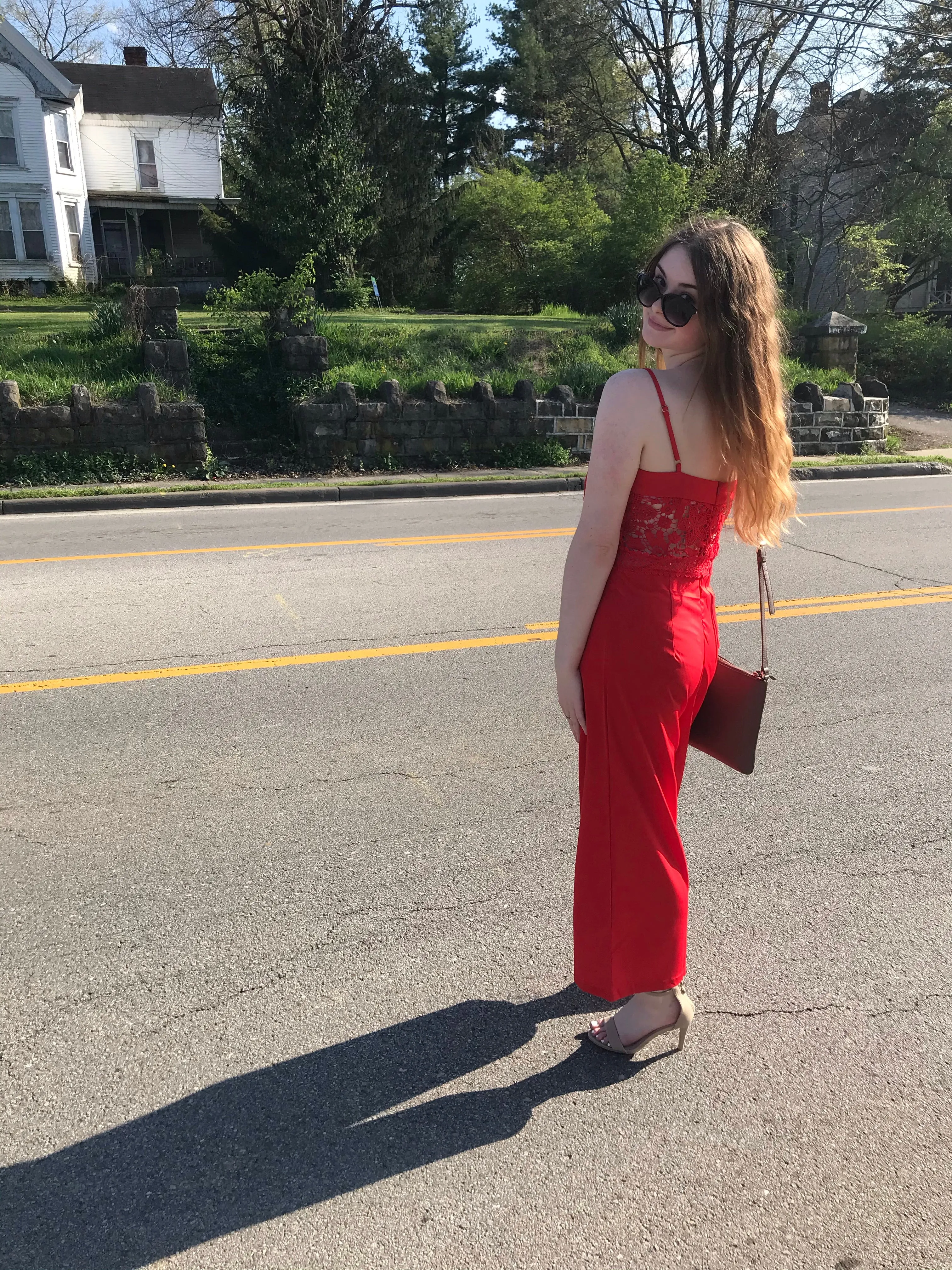 Red Lace Jumpsuit with Adjustable Straps