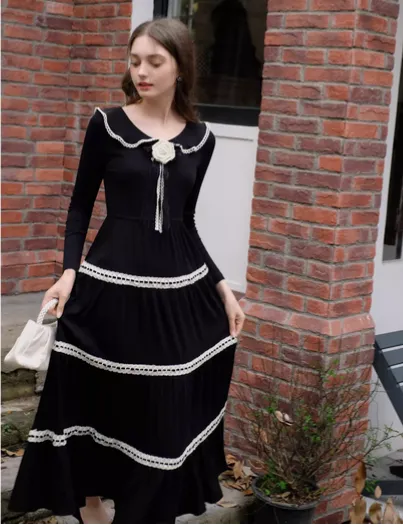 Retro Parisian Black Dress