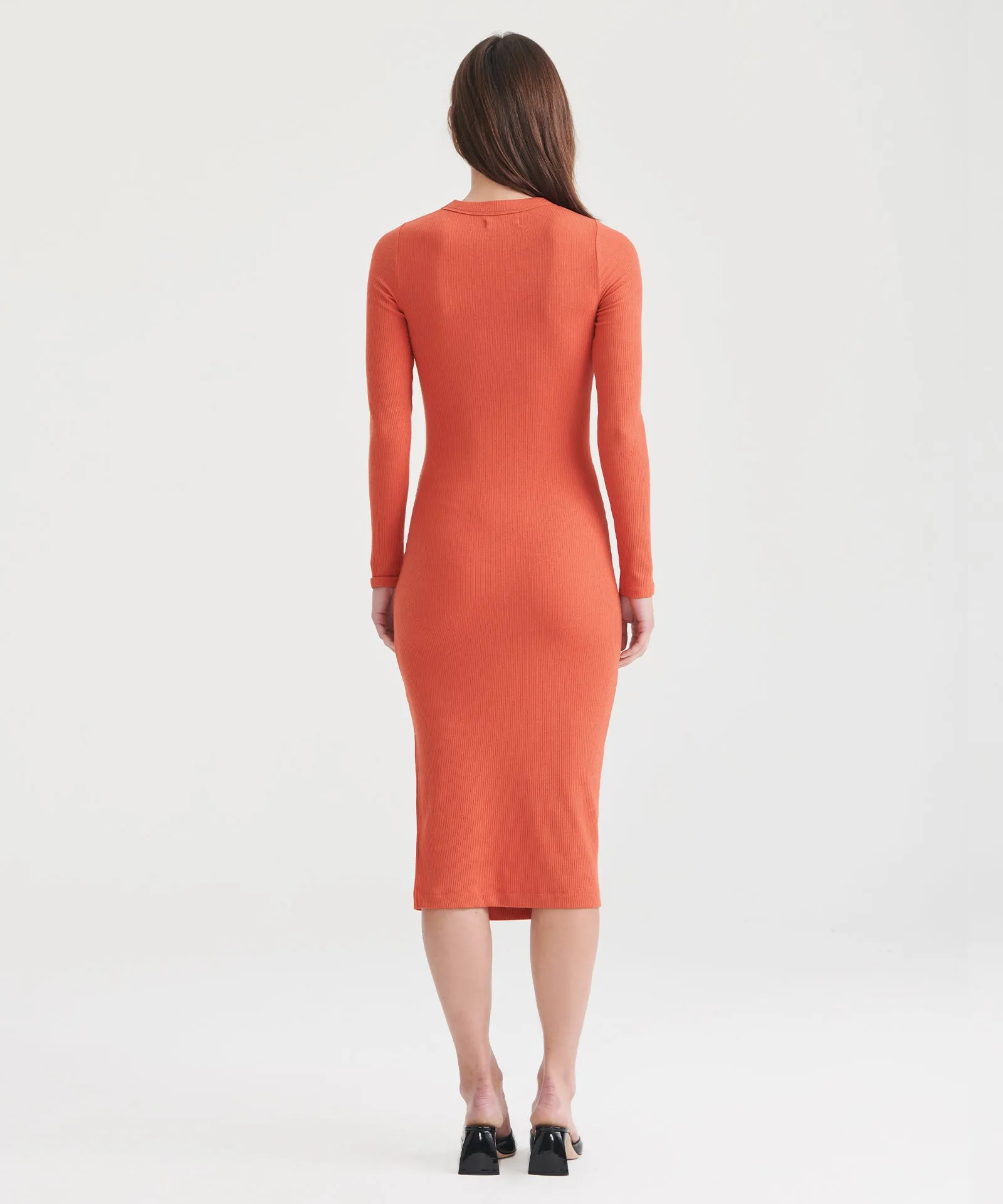 Ribbed Modal Cashmere Crewneck Midi Dress