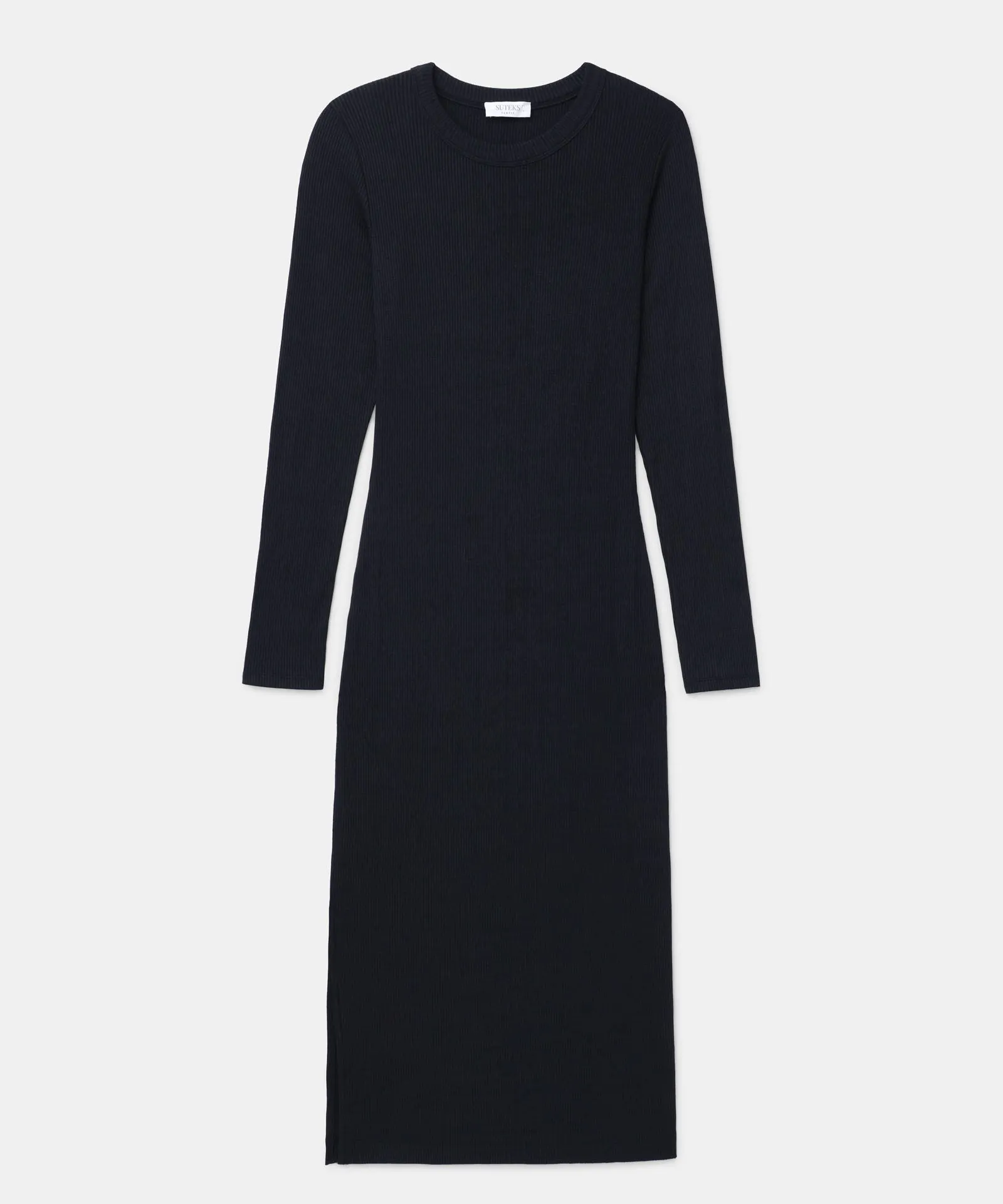 Ribbed Modal Cashmere Crewneck Midi Dress