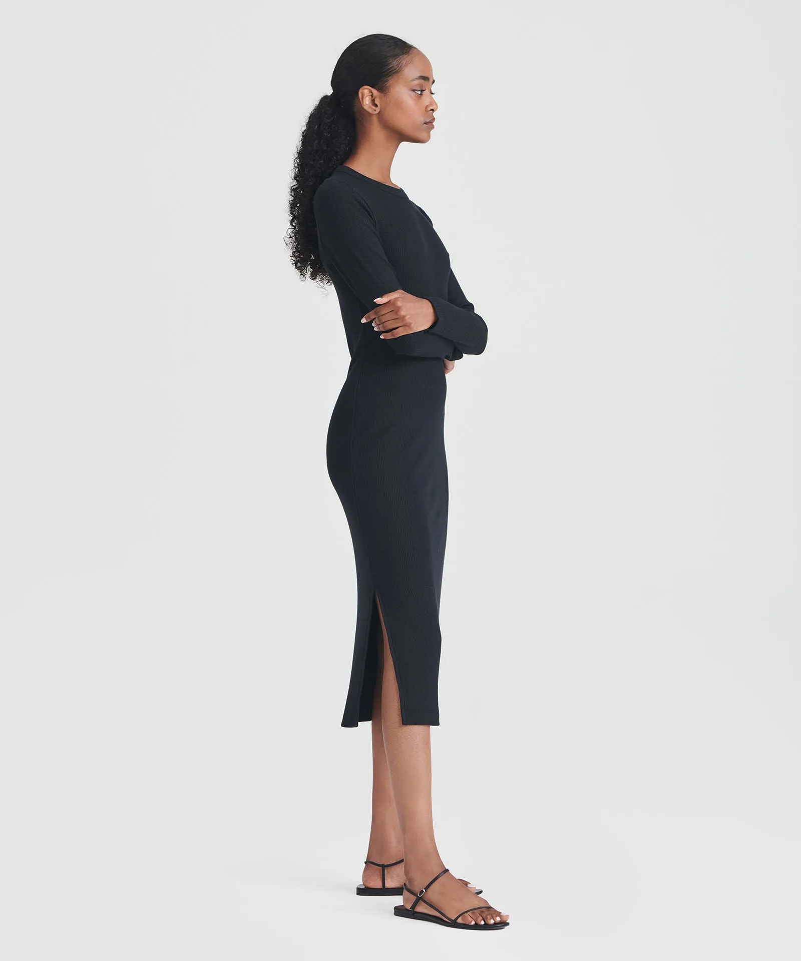Ribbed Modal Cashmere Crewneck Midi Dress