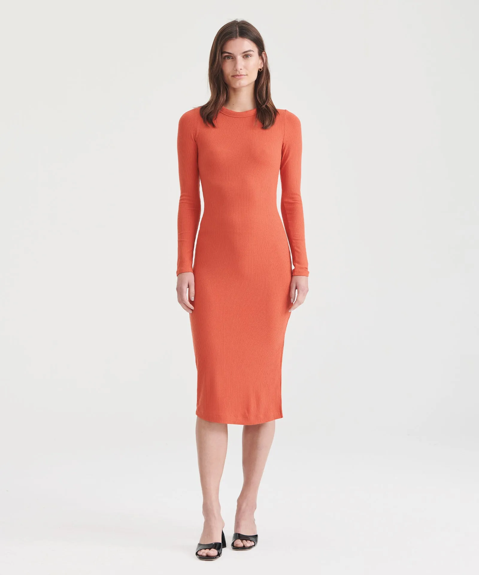 Ribbed Modal Cashmere Crewneck Midi Dress