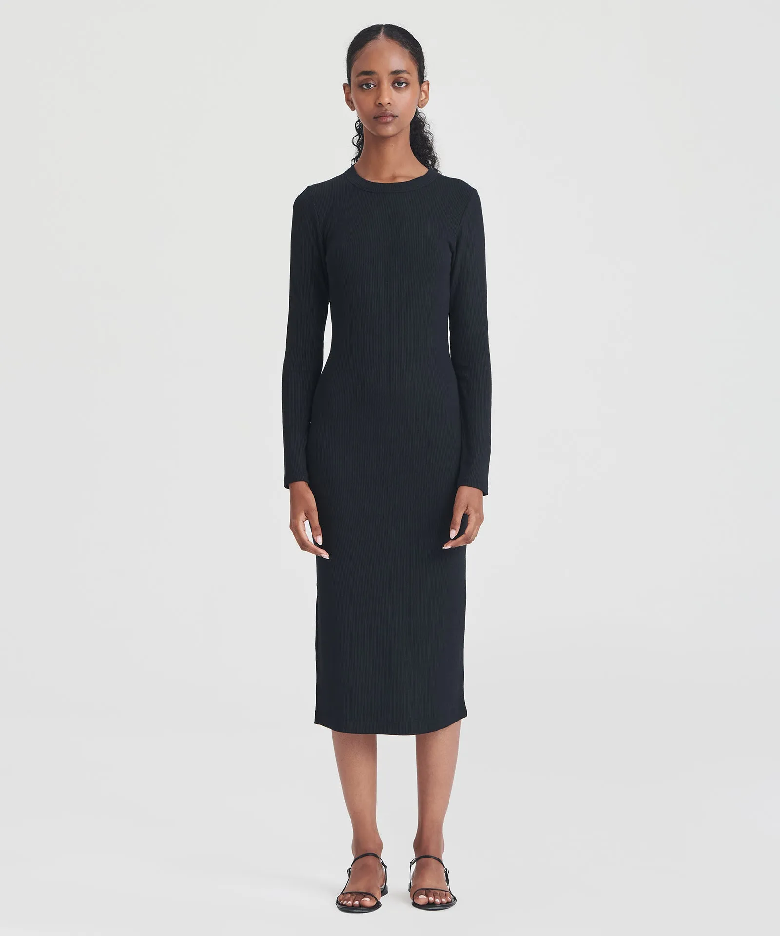 Ribbed Modal Cashmere Crewneck Midi Dress