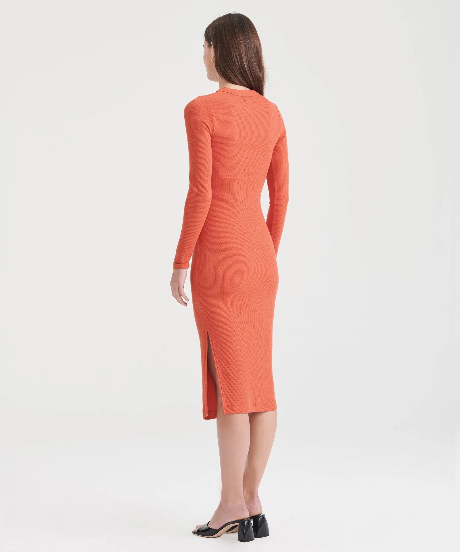 Ribbed Modal Cashmere Crewneck Midi Dress