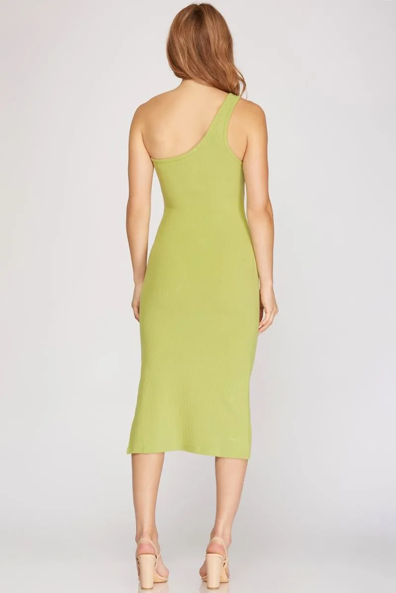 SAGE ONE SHOULDER RIB KNIT BODYCON MIDI DRESS S12SY3467