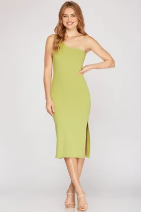SAGE ONE SHOULDER RIB KNIT BODYCON MIDI DRESS S12SY3467