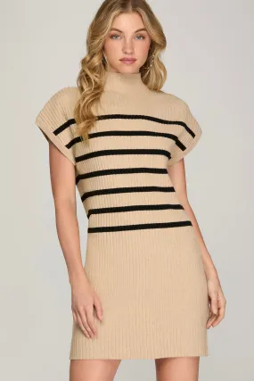 Sale Drop Shoulder Mock Neck Stripe Sweater Dress
