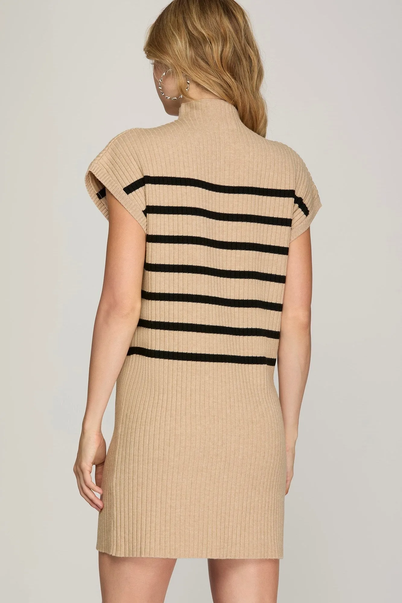Sale Drop Shoulder Mock Neck Stripe Sweater Dress