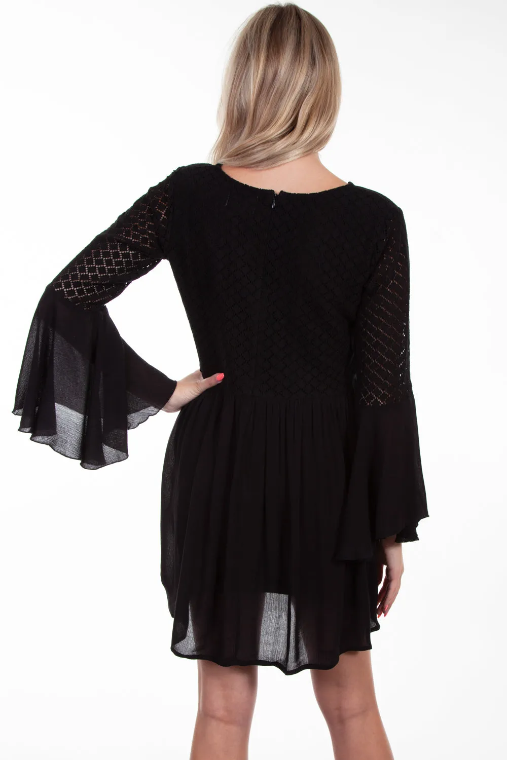 Scully Womens Crepe Tie Bodice Black 100% Rayon L/S Dress M