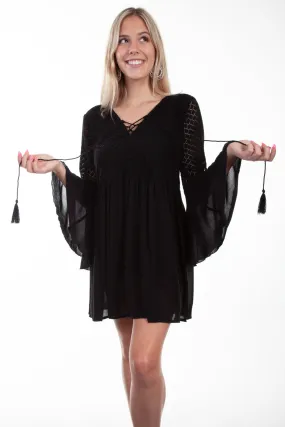 Scully Womens Crepe Tie Bodice Black 100% Rayon L/S Dress M