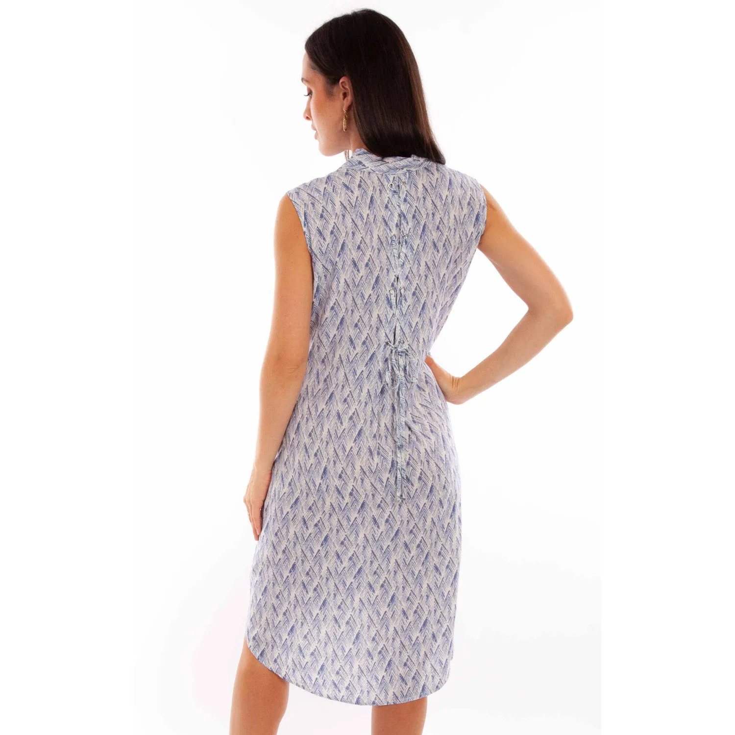 Scully Womens Lace Up Back Blue 100% Rayon S/L Dress