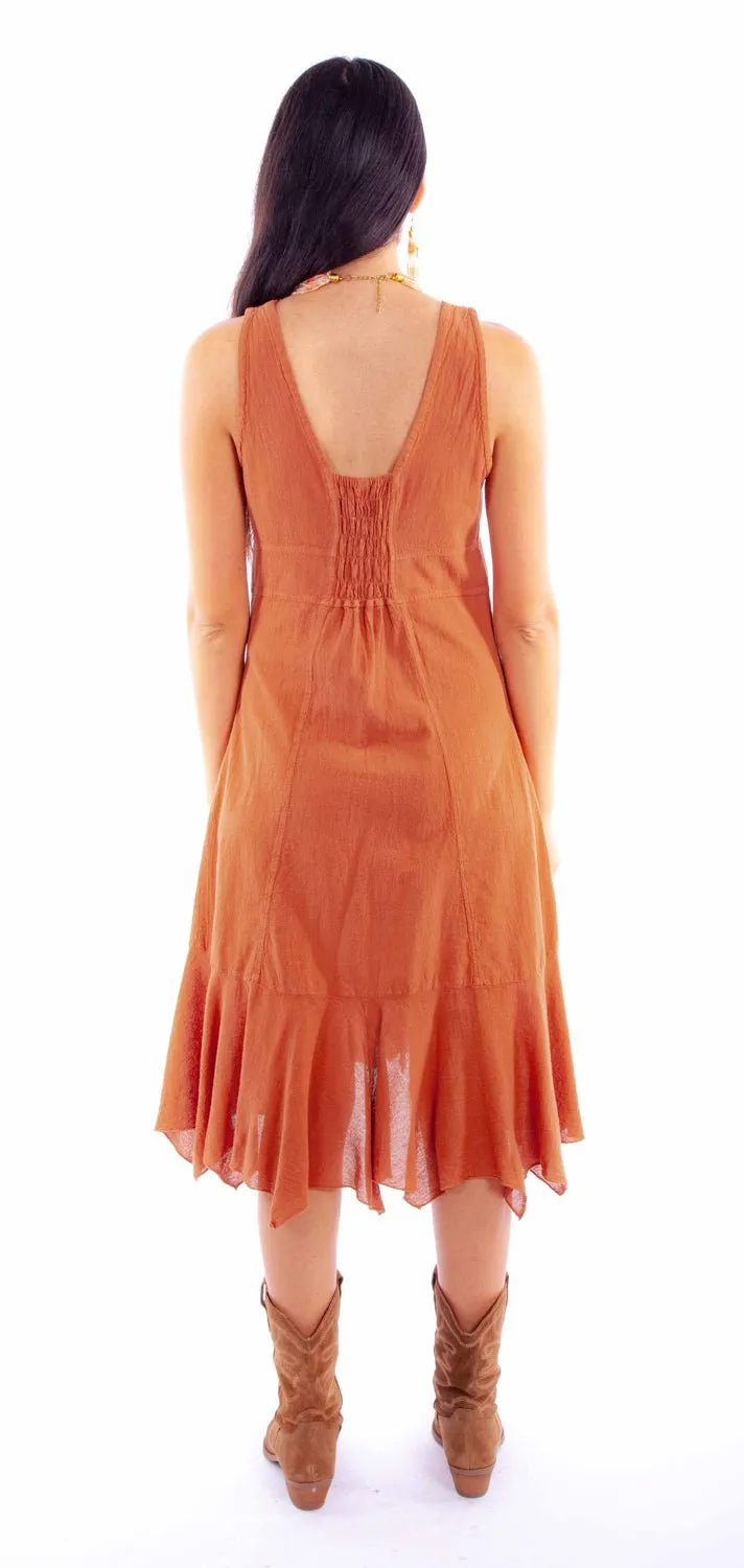 Scully Womens Ruffle Bottom Ginger 100% Cotton S/L Dress XS