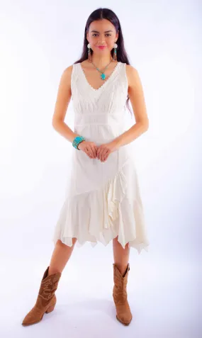 Scully Womens Ruffle Bottom Vanilla 100% Cotton S/L Dress