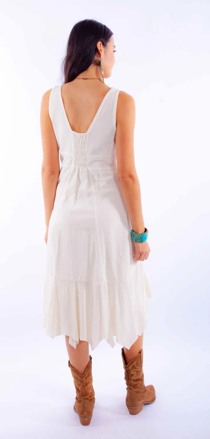 Scully Womens Ruffle Bottom Vanilla 100% Cotton S/L Dress