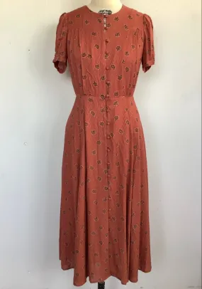 SESSÙN Women's dark salmon/blk small floral jacquard midi dress, S