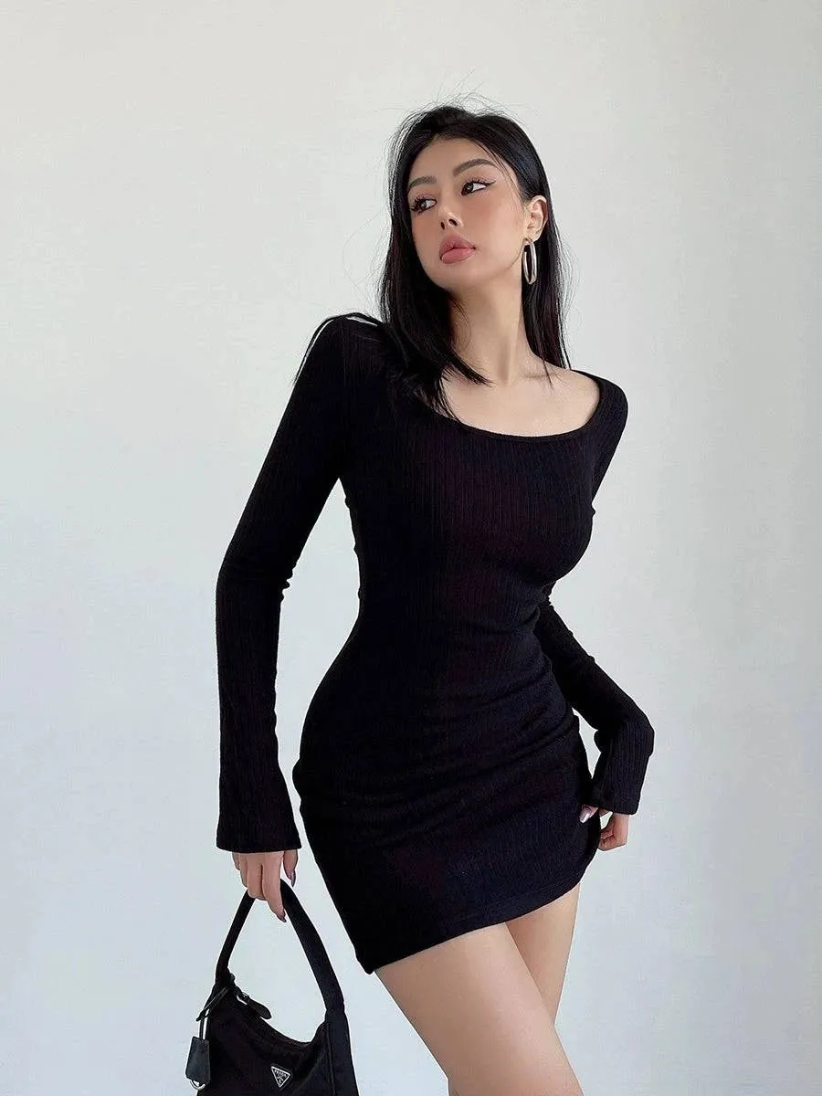 Sexy Flare Sleeve Dress Bottoming Skinny Sheath