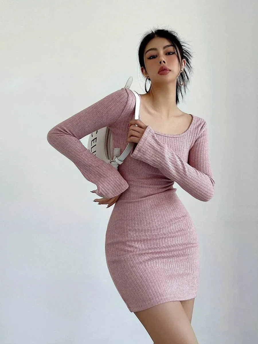 Sexy Flare Sleeve Dress Bottoming Skinny Sheath