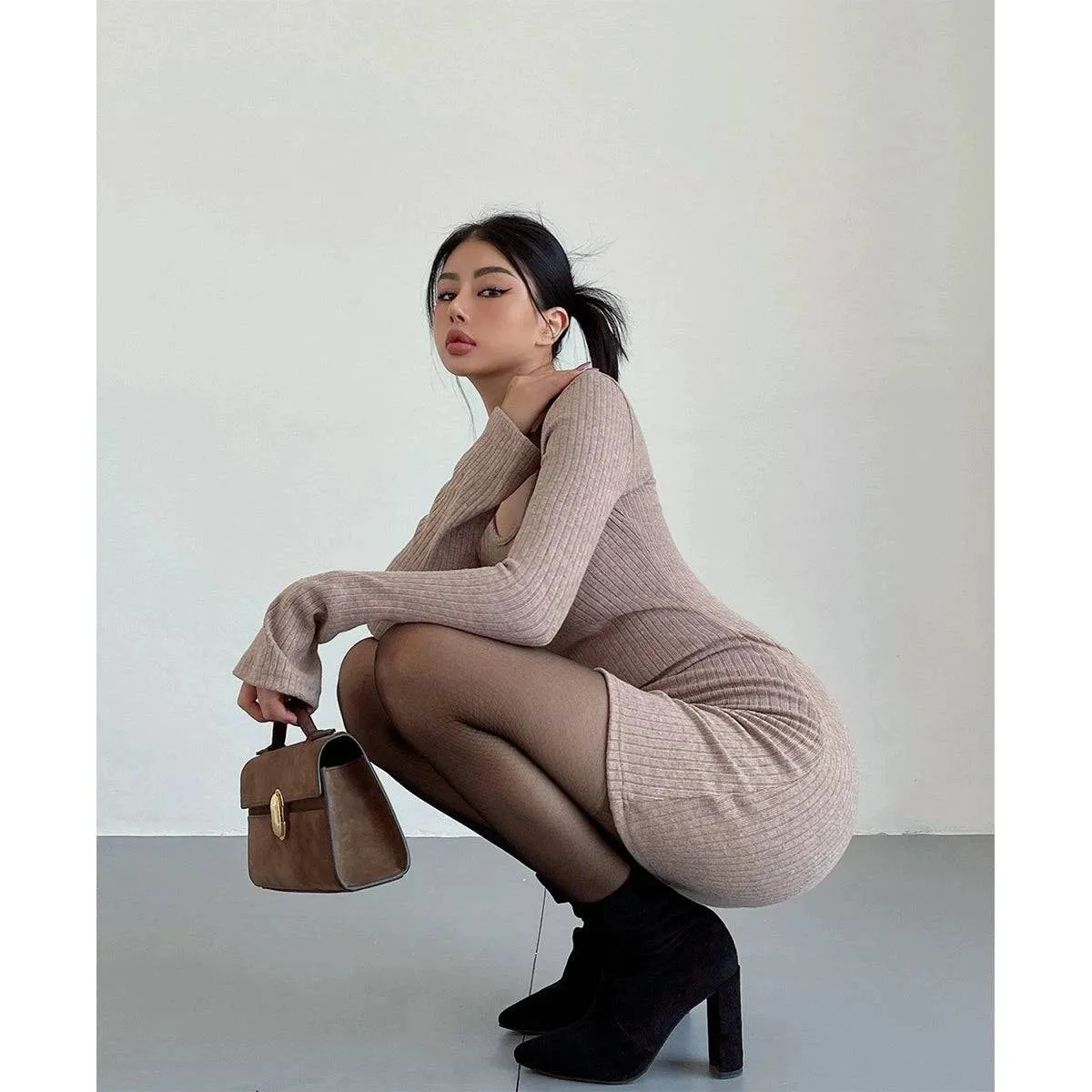 Sexy Flare Sleeve Dress Bottoming Skinny Sheath