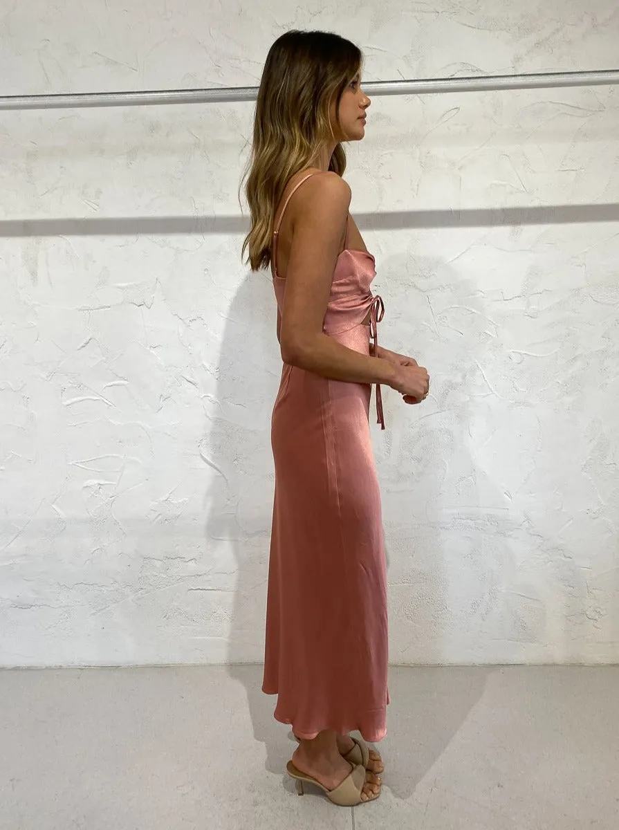 Shona Joy Eloise Lace Up Midi Dress in Antique Rose