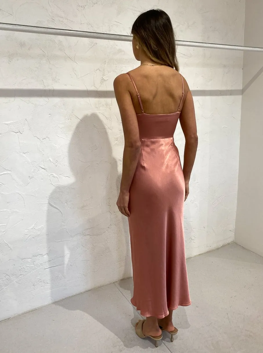 Shona Joy Eloise Lace Up Midi Dress in Antique Rose