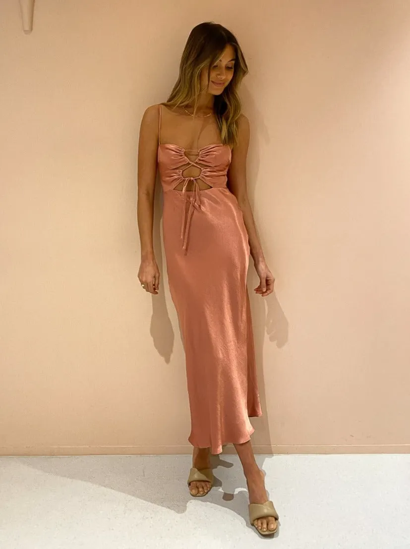 Shona Joy Eloise Lace Up Midi Dress in Antique Rose