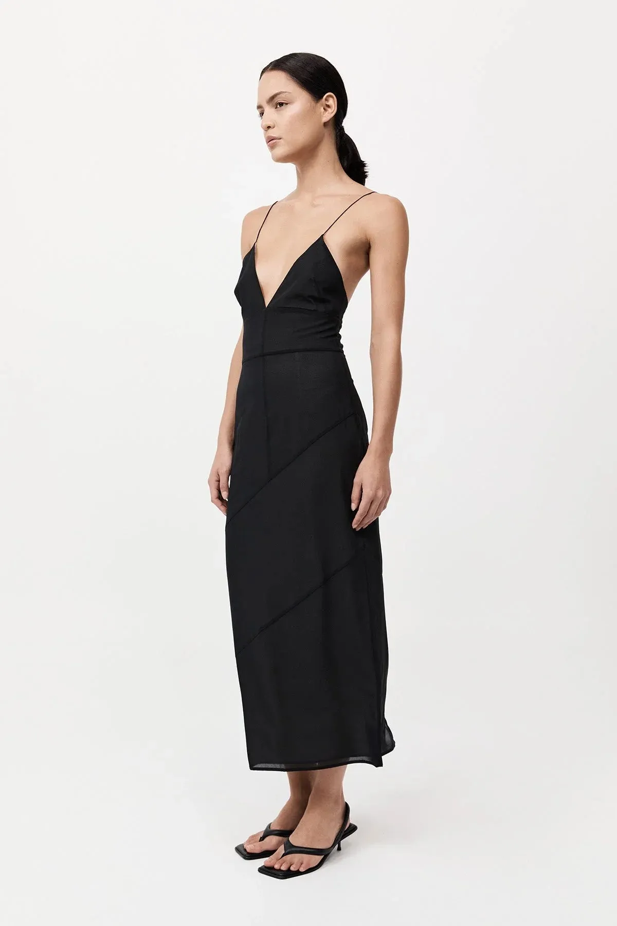Silk Panelled Slip Dress - Black