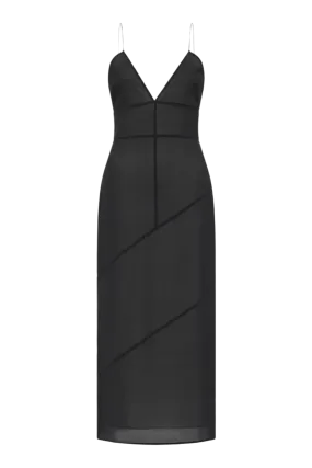 Silk Panelled Slip Dress - Black