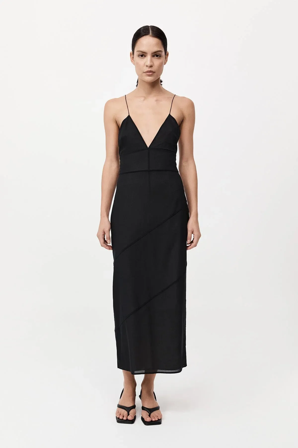 Silk Panelled Slip Dress - Black