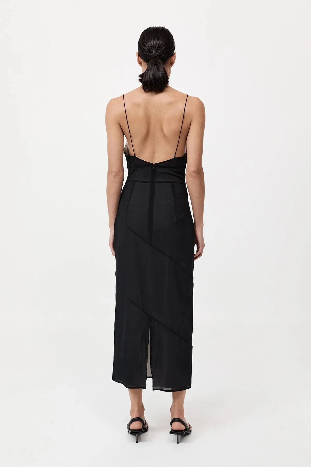 Silk Panelled Slip Dress - Black