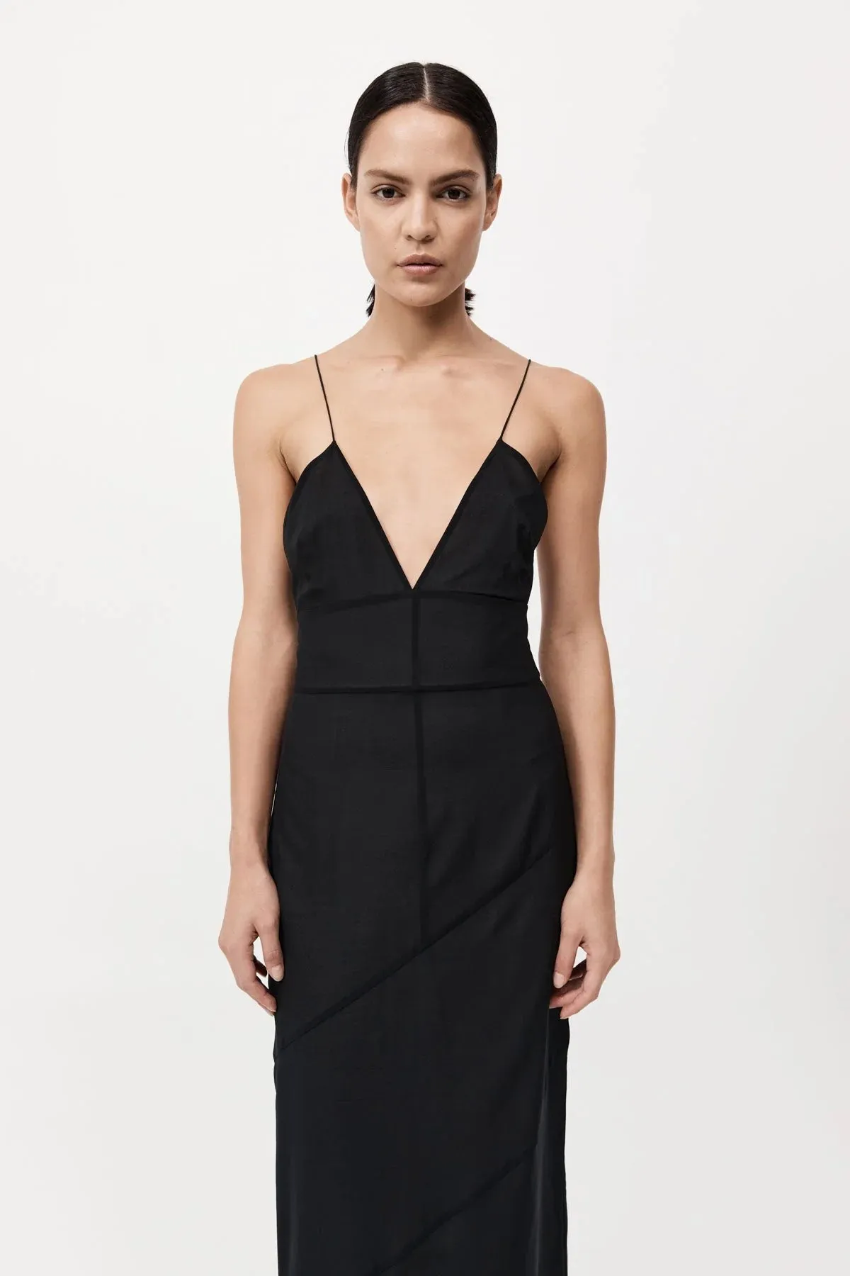 Silk Panelled Slip Dress - Black