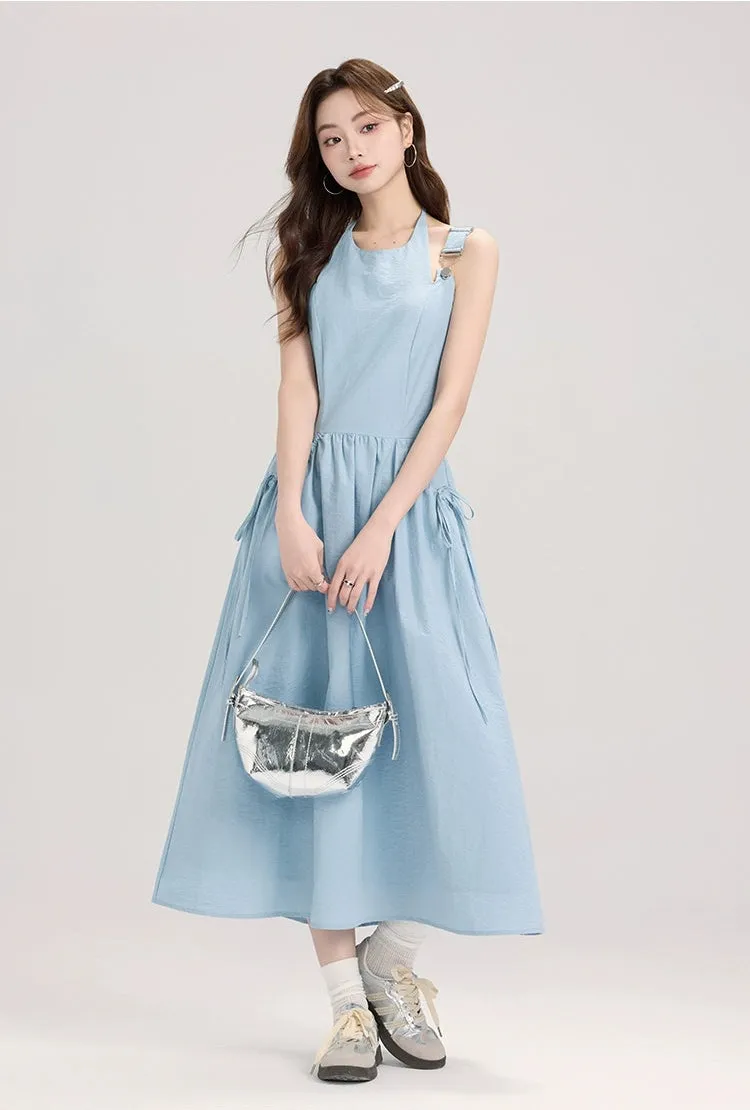 Sleeveless Midi Dress with Bow Tie Pockets
