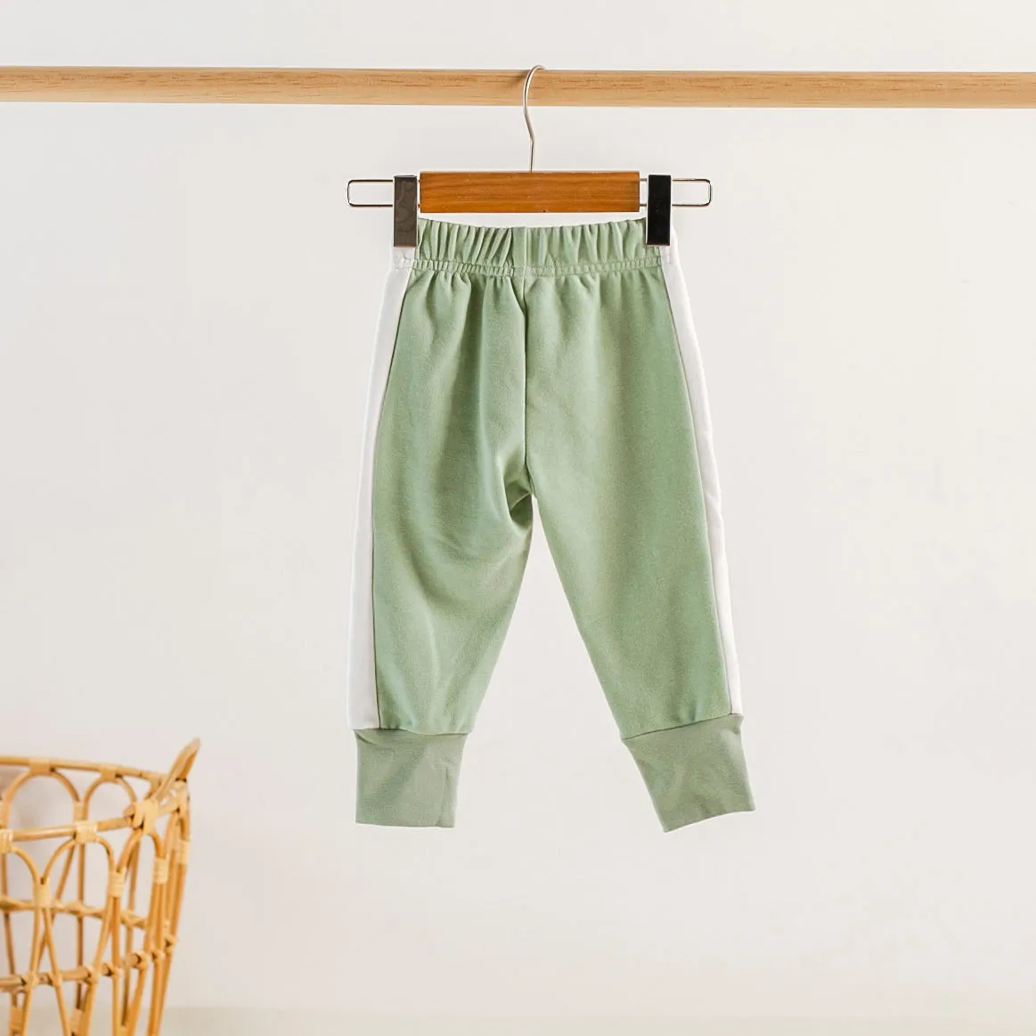 Smoke Green Cotton Joggers for Kids