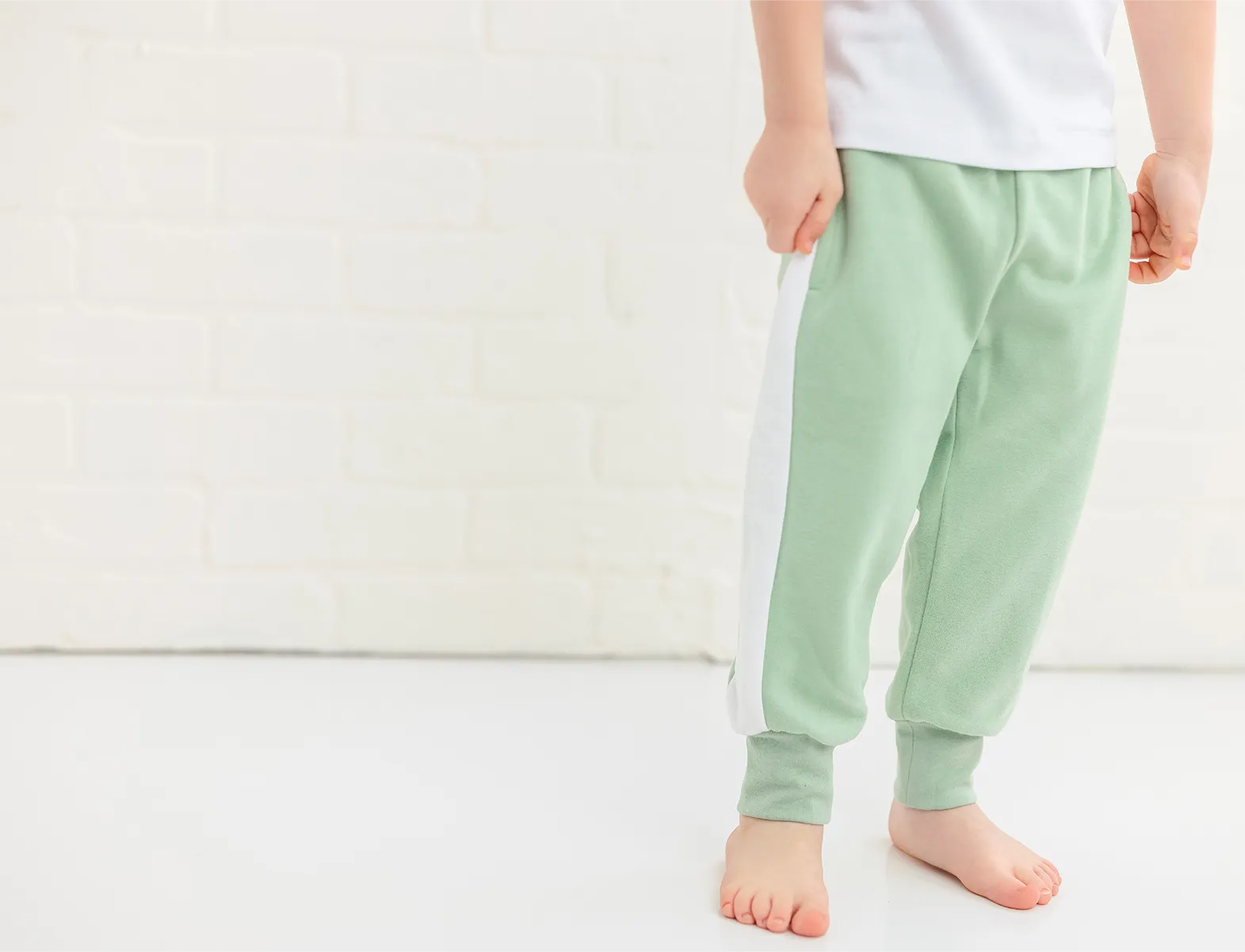 Smoke Green Cotton Joggers for Kids