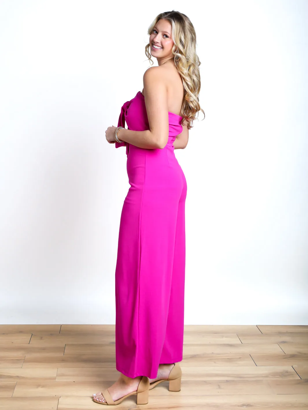 Somewhere In Time Front Knot Strapless Jumpsuit