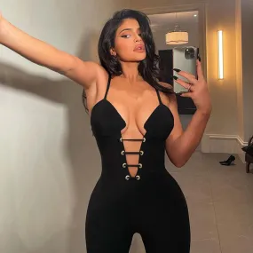 Spaghetti Strap Deep Cut Jumpsuit