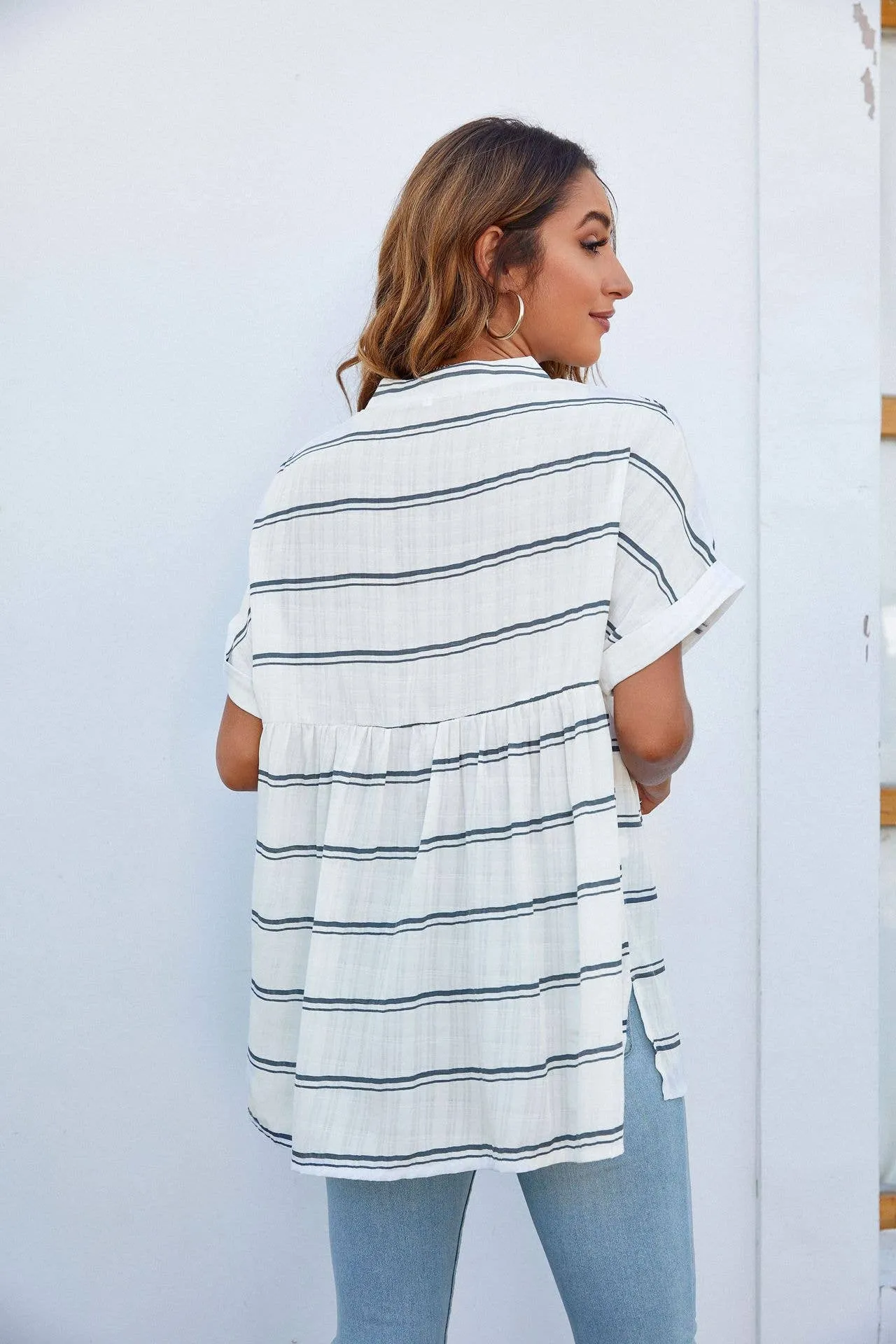 Striped Short Sleeve Flowy Top