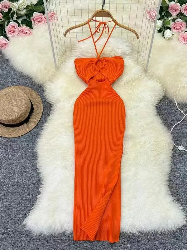 Sula Halterneck Hollow Out Cutout Slit Dress
