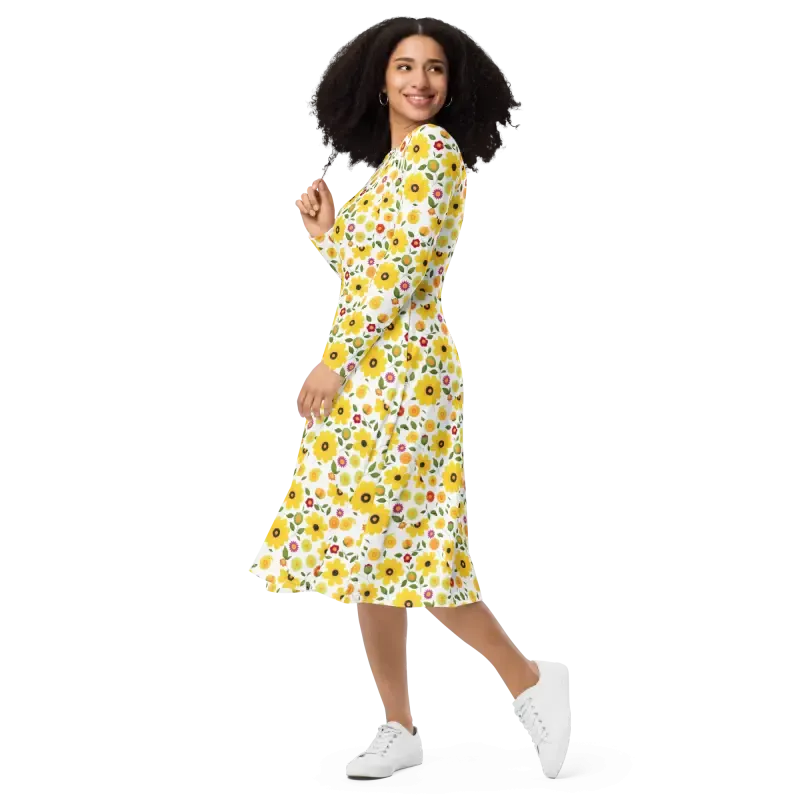 Sunshine Yellow Long Sleeve Midi Dress