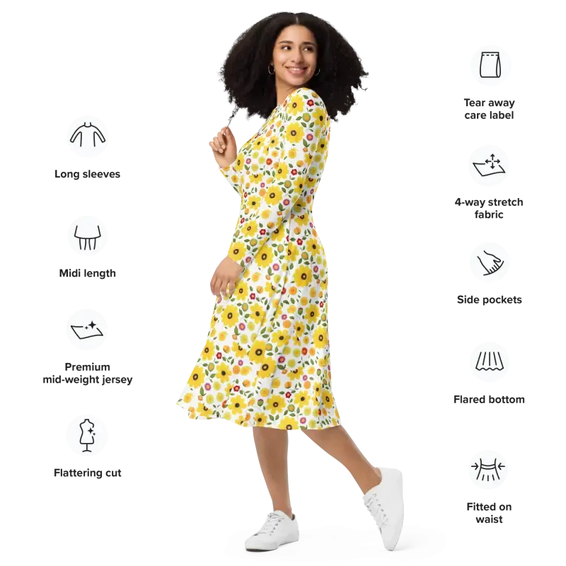 Sunshine Yellow Long Sleeve Midi Dress
