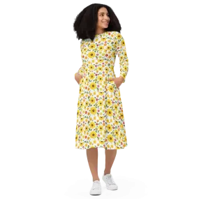 Sunshine Yellow Long Sleeve Midi Dress