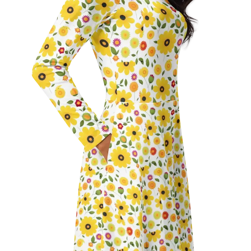 Sunshine Yellow Long Sleeve Midi Dress