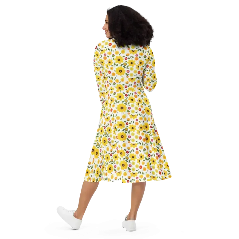Sunshine Yellow Long Sleeve Midi Dress
