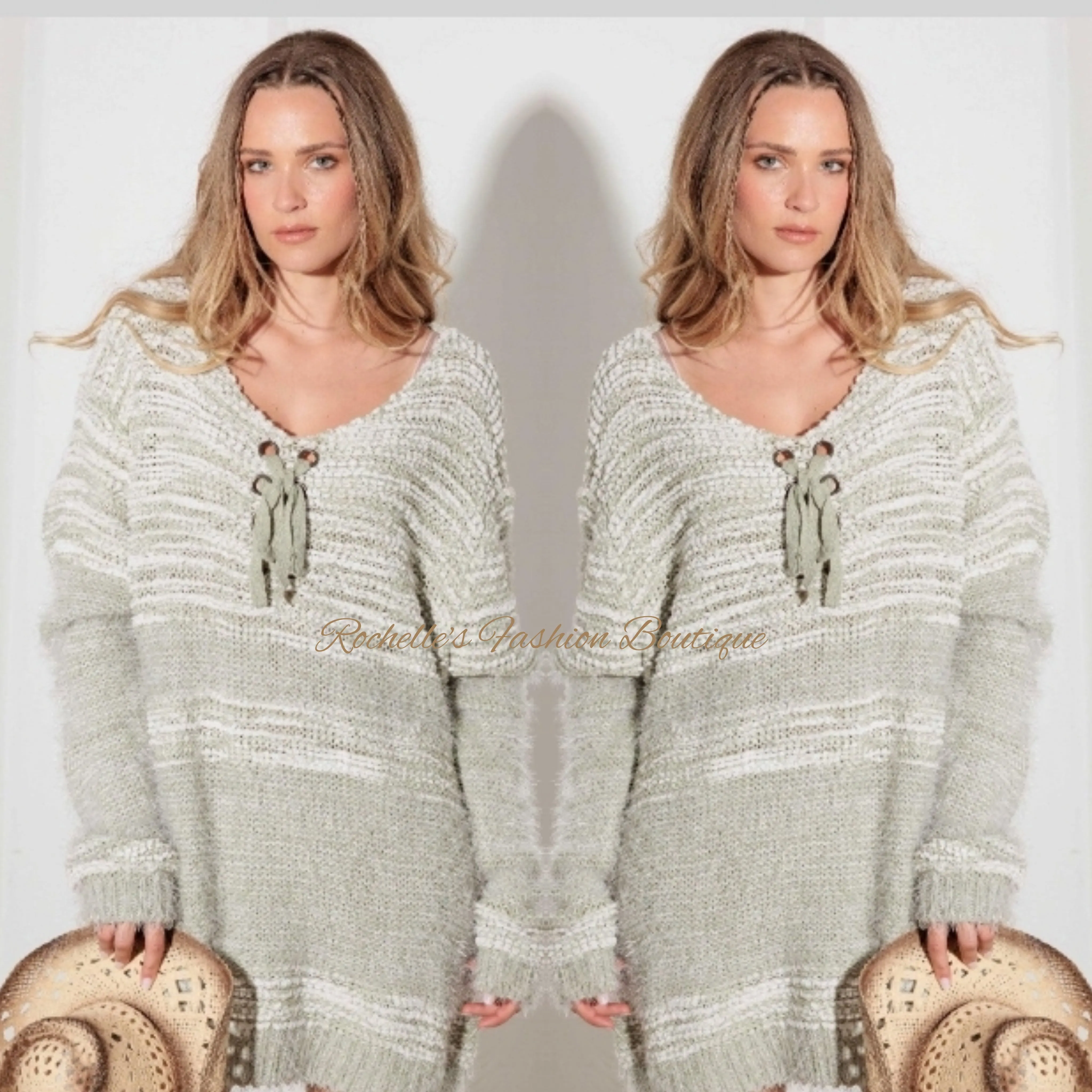 Tan Front Tie Tunic Sweater Dress