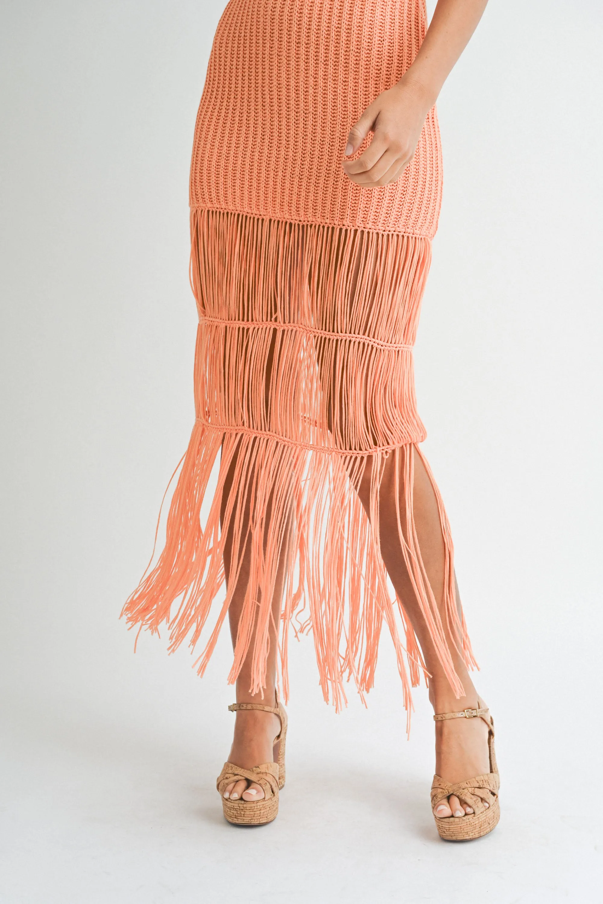 TANYA CROCHET FRINGE MIDI DRESS