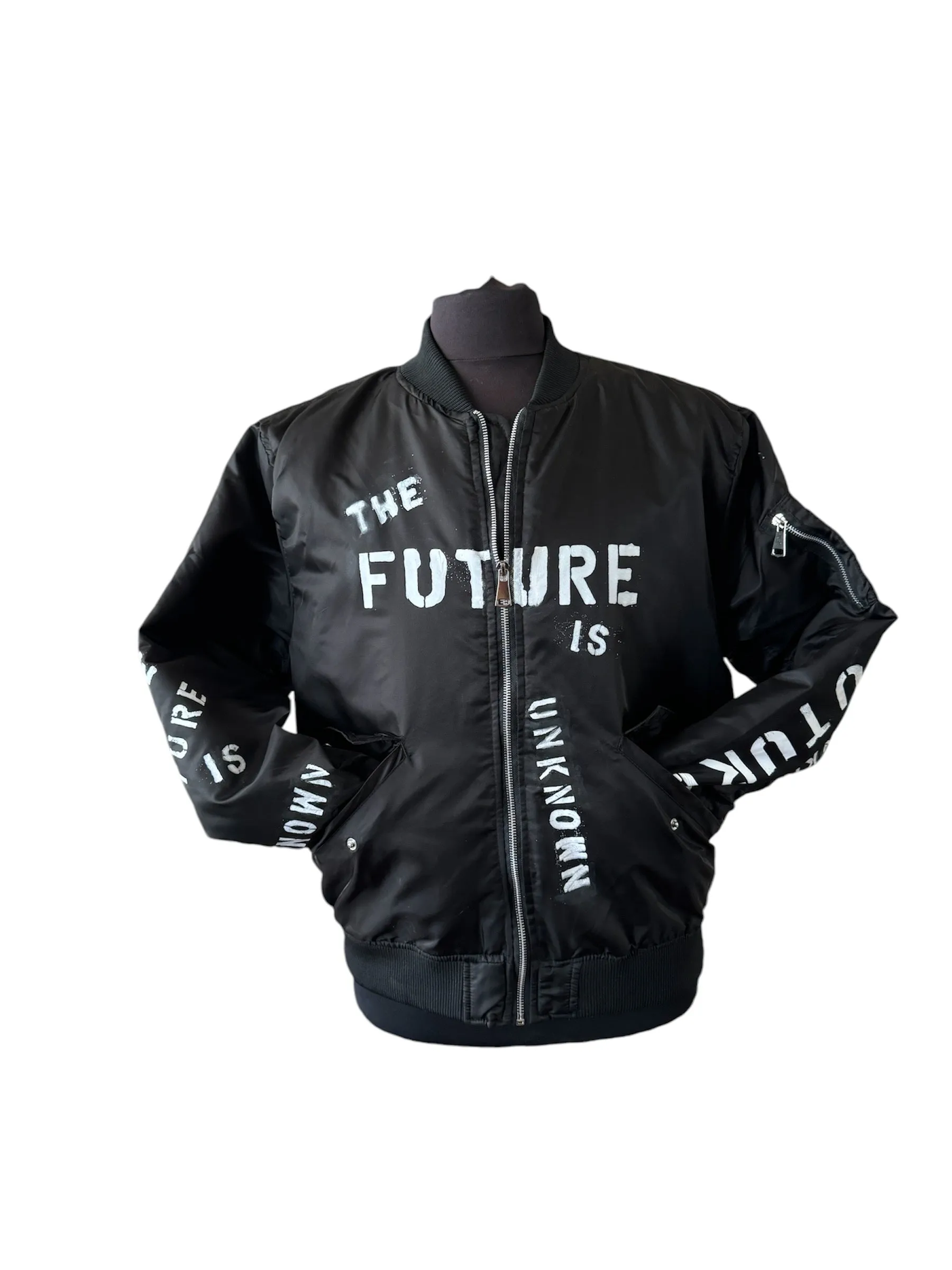THE FUTURE IS UNKNOWN Mens Bomber Jacket, Large (Custom Order in any size)