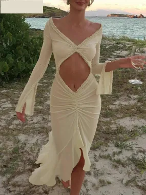 Trendy Sheer Bodycon Mermaid Dress with Ruffle Accents