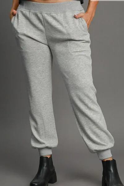 Umgee Full Size High Rise Elastic Waist Knit Joggers with Pockets