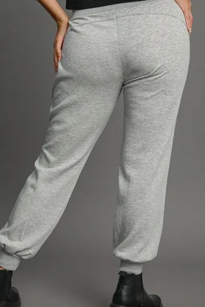 Umgee Full Size High Rise Elastic Waist Knit Joggers with Pockets