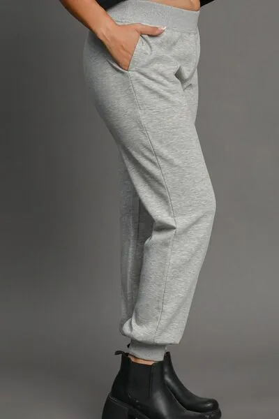 Umgee Full Size High Rise Elastic Waist Knit Joggers with Pockets